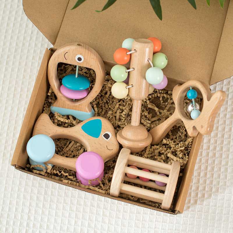 Eco-friendly Beechwood Baby Rattle Set for newborns
