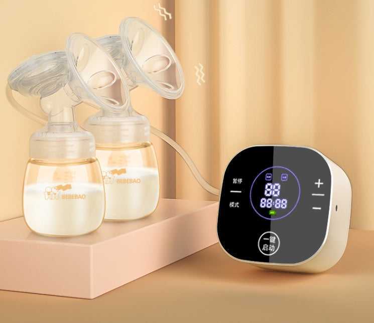 Electric smart breast pump with digital display and dual bottles for nursing moms