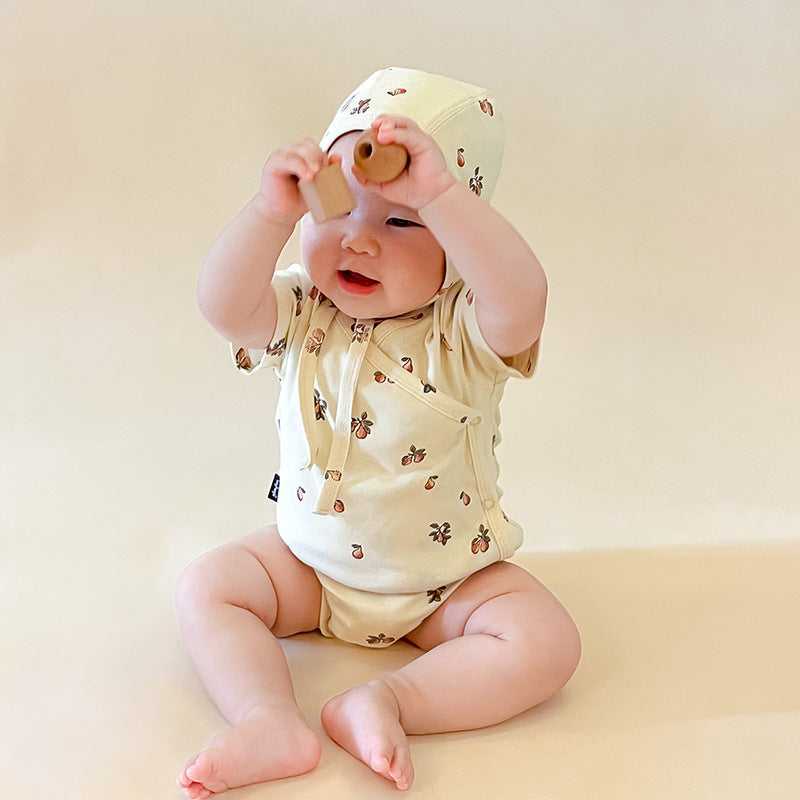 Lightweight Cotton Baby Romper Short Sleeve front view
