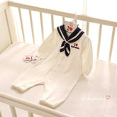 Navy Style Newborn Baby Onesie cotton long sleeve bodysuit front view
