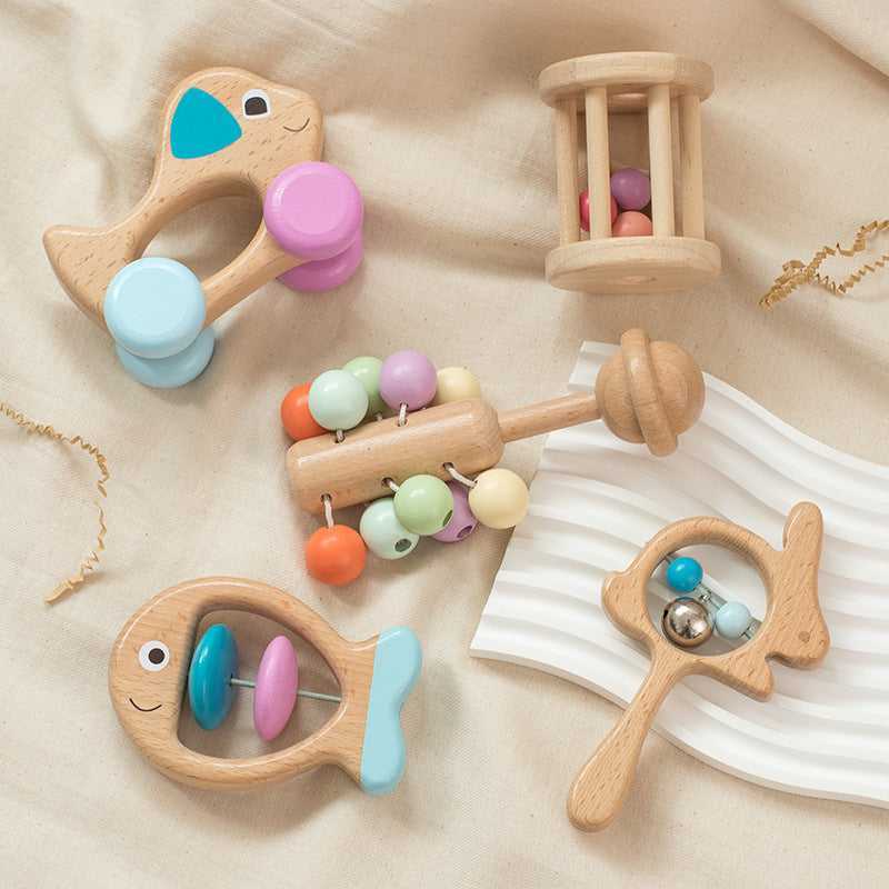 Beechwood Baby Rattle Set 5-Piece Wooden Sensory Toy Set for infants
