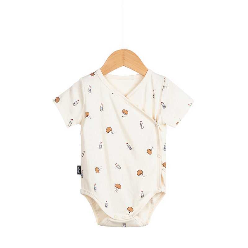 Lightweight Cotton Baby Romper Short Sleeve with snap-button closure

