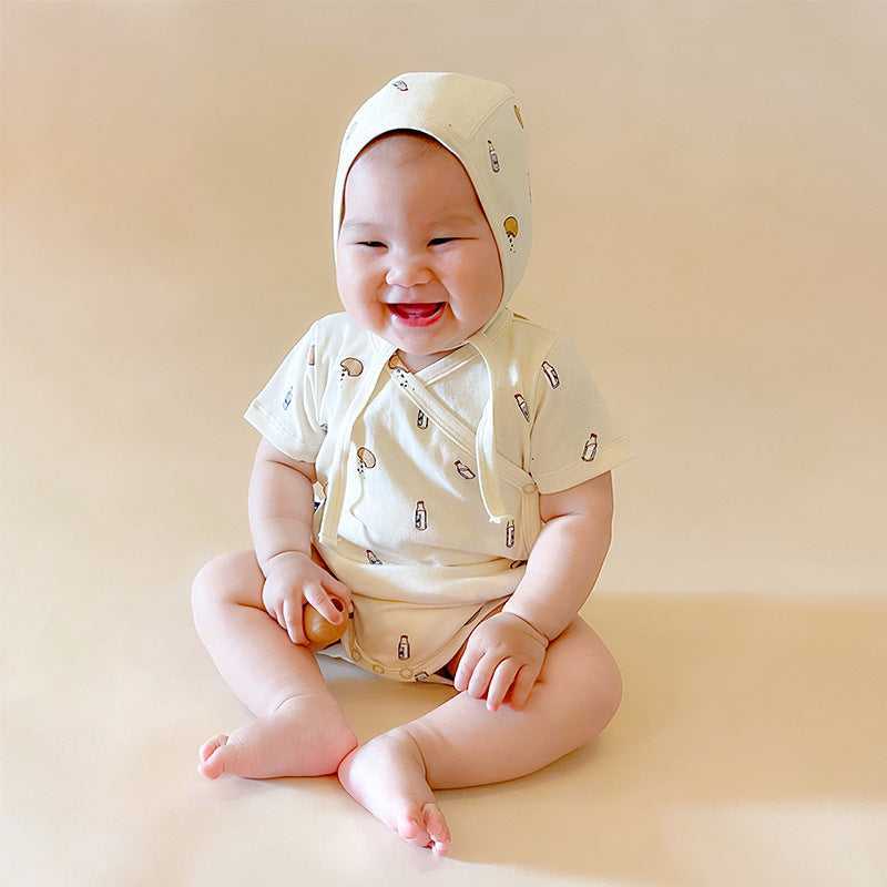 Baby wearing Lightweight Cotton Baby Romper Short Sleeve
