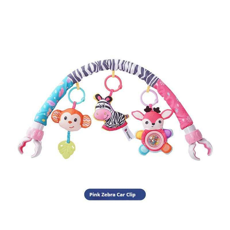 Crib Hanging Plush Toy Set hanging in car seat
