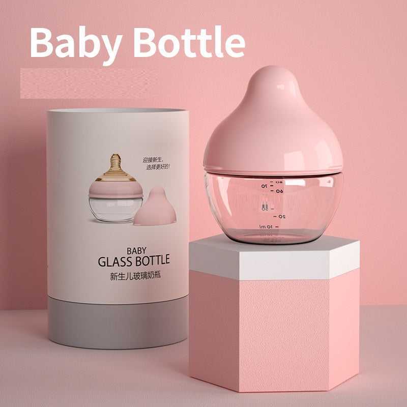 Wide mouth choke-proof glass baby feeding bottle designed for safe infant feeding and easy cleaning