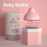 Wide mouth choke-proof glass baby feeding bottle designed for safe infant feeding and easy cleaning