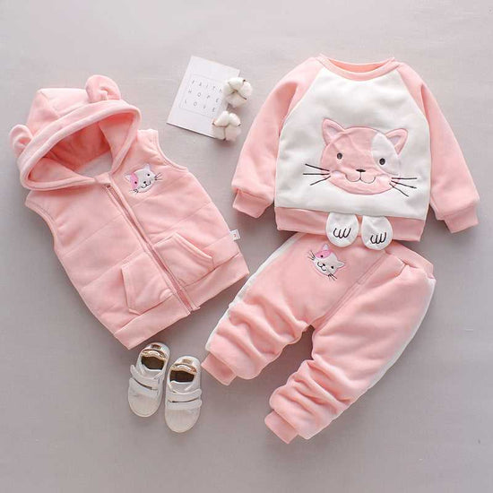 Kids Winter 3-Piece Outfit Set – Thickened Hooded Lamb Fleece