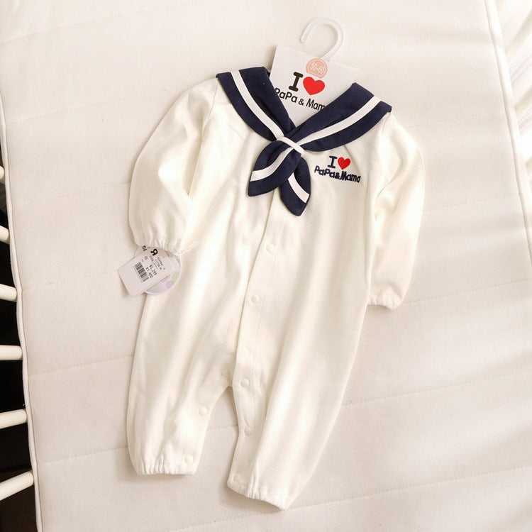Close-up of Navy Style Newborn Baby Onesie breathable cotton material
