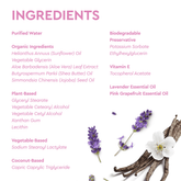 Ingredients list for hypoallergenic baby bubble bath with lavender and vanilla